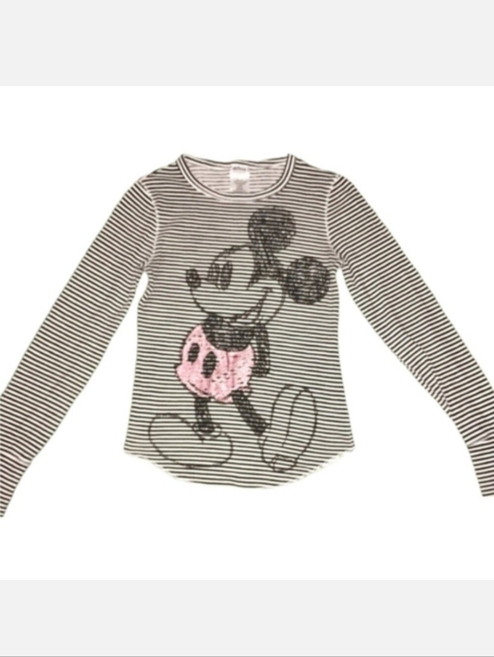 Disney Micky Mouse Top Waffle Knit Black White Striped Girls Size Medium Shirt - Picture 4 of 9